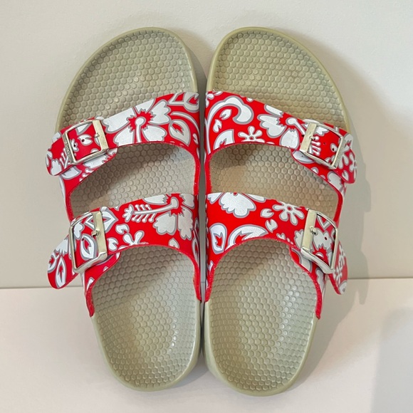 Birki’s by Birkenstock Arizona Hawaiian Floral Hibiscus Flower Slides 41 10 10.5 - Picture 1 of 17